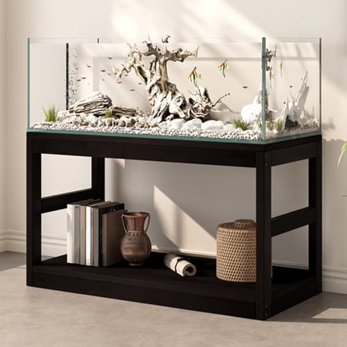 GMBAYUE Solid Wood Fish Tank Stand, 2-tier Rack Shelf, Heavy Duty Aquarium Table, Reptile Terrarium Stand, Crawler Racks Shelf, High Load-bearing Capacity, for Home Office(90x40cm/35.4x15.7in)