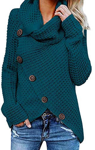 Tuopuda Jerseys De Punto para Mujer Cuello de Tortuga Manga Larga Suelto Prendas de Punto Suéter Irregular Jerséis Collar de la Pila Tops Sudadera Casual Tallas Grandes Suéter Suelta