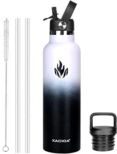XACIOA Trinkflasche Edelstahl - 500ml, 750ml, 1l, Auslaufsicher Thermoskanne mit Strohhalm, BPA-Frei Spülmaschinenfest Isolierflasche für Erwachsene,doppelwandig Thermosflasche für Sport,Fitness,Gym