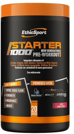 EthicSport Starter 1000 – mikroinkapslat koffein, kreatin, citrullin och β-alanin – energi, fokus och ansträngningsförberedelse för sport