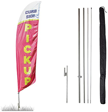 Vispronet Curbside Pick Up Feather Flag Kit – 13.5ft Pole Set, Ground Stake, and Pole Sleeve Bag – Great for Restaurants, Diners, Shops and Cafes – Printed in The USA…