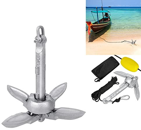 FIVMEN Bootsanker 0.7KG Anker Boot Tragbarer Faltanker mit 10m Seil und Kletterschnalle Boot Zubehör für SUP Schlauchboote Kajaks Paddelboards