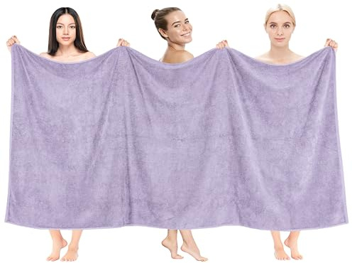 Cotton Paradise 100% bomull, 102 x 203 cm överdimensionerat badlakan, extra stora turkiska handdukar för badrum, syrenlila badlakan