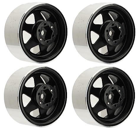 4Pcs Beadlock Wheel Rim Offset ‑8.9mm Metal Deep Dish Hub Wheel Rims for Axial SCX10 90046 1.9 Inch (Black)