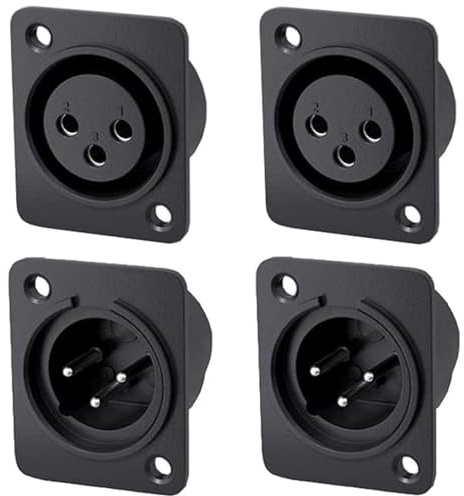 VISSQH 4 pcs XLR Male to Female Socket Connectors,XLR Solder Connector Microphone Audio Socket 3 Pin Panel Mount Microphone Cable Plug(Black)