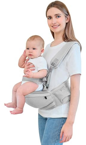 IULONEE Marsupio Neonati Ergonomico Porta Bebe Traspirante Regolabile Fascia Neonato Porta Bebe Portatile Marsupio Porta Bebè Per Tutte Le Necessità Fascia Porta Bebè Elastica (Grigio)