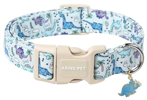 ARING PET Collare per cani, adorabile collare per cani a forma di dinosauro con chiusura rapida in fibbia di plastica, comodo collare in cotone per cani maschi e femmine