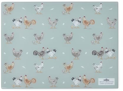 Cooksmart Hen House Lane Planche à découper en verre résistant à la chaleur Surface en verre trempé Style ferme avec imprimé poules et poussins Idéal pour la préparation et le service des aliments