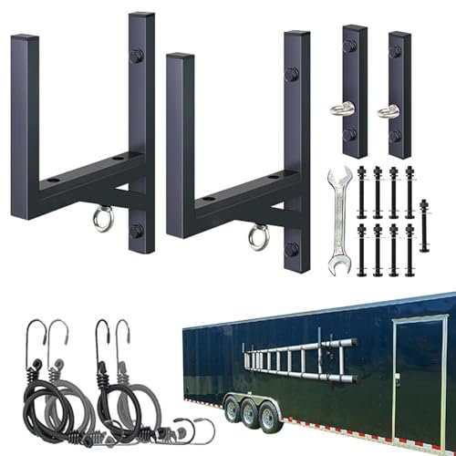 Soporte de escalera de remolque ajustable, soporte de escalera para remolque | Juego de soportes de acero para escalera de montaje lateral - Soporte de almacenamiento extensible resistente con