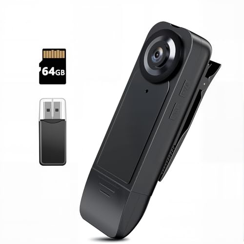 HD 1080P minikamera, kroppskamera, övervakningskamera utan wifi med 64 g minneskort, minikamera med mörkerseende kroppskamera för inomhusbruk utomhus, ljudvideoinspelning liten kamera