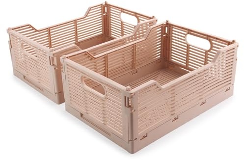 Vivikivi 2-Pack Collapsible Crates for Storage, 15.75x11.81x6.1 In, Pink