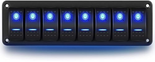 Greluma 1 Styck 8 gängig vippströmbrytare med vippfunktion, DC 12V-24V PÅ/AV Förberedd vippströmbrytare med blå bakgrundsbelysning för bil, marin, båt, husbil