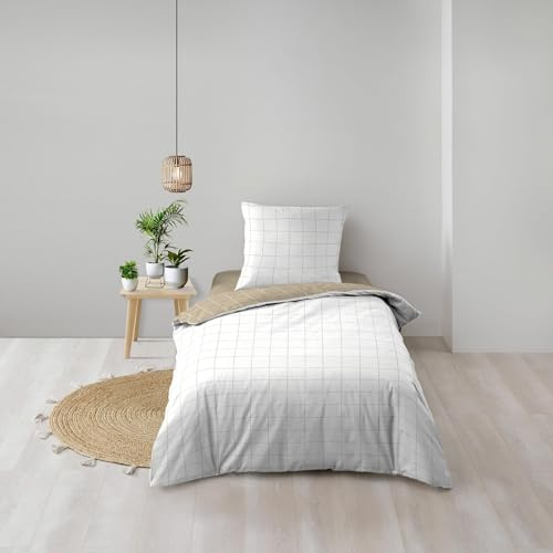 Douceur d'Intérieur, Parure de Lit 2 Pièces (140 x 200 cm) Cadria Naturel, 100% Coton