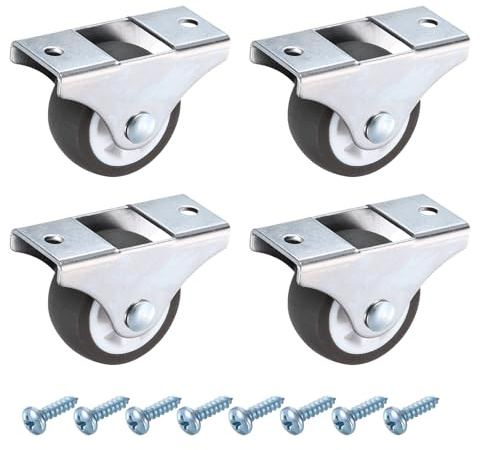 PATIKIL 1.5 Inch Fixed Caster Wheels, TPR No Bearing Small Non-Swivel Casters Wheels with Metal Top Plate for Furniture Drawers Storage Bins DIY Project - 4pcs (Brown)
