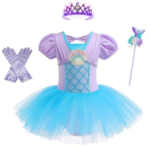 Lito Angels Princess Mermaid Ballerina Costume Ballet Leotard with Tutu Dress for Kids Girls, Fancy Dance Wear Outfit with Accessories Age 3-4 Years (Tag Number 110)