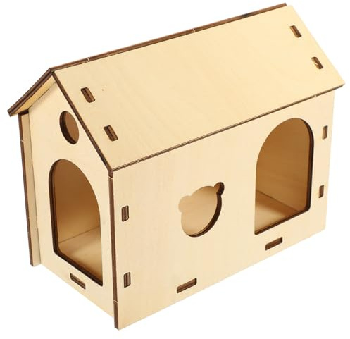 Lurrose Casa de Escondite de Madera para Hámster Autoensamblable, Nido Resistente para Mascotas Pequeñas, Tamaño Único, Juego y Descanso en Jaula, Adecuado para Hámsters y Chinchillas
