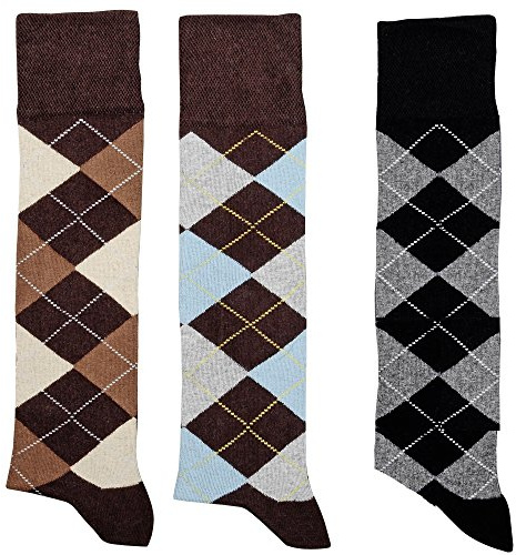 krautwear® Calcetines hasta la rodilla para mujer, hombre, niña, niños, 3 pares de calcetines de equitación, calcetines de equitación, calcetines de ordenador, diseño de cuadros, algodón peinado de