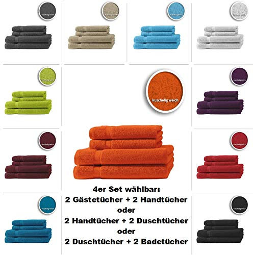 4er/6er Set Gästetücher Handtücher Duschtücher Badetücher Frottee 100% Baumwolle, Präzise Farbe:Terracotta/Orange, Maße:2 Handtücher + 2 Duschtücher