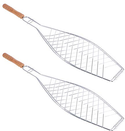 UPKOCH 2 Piezas de Parrilla de Pescado Cesta Plegable Portátil de Acero Inoxidable Barbacoa Barbacoa Parrilla Cesta para Pescado Verduras Camarones