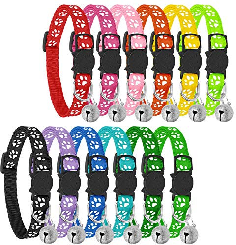 Reflektierende Katzenhalsbänder mit Glöckchen, sicheres Schnellentriegelungs-Katzenhalsband, verstellbar, passend für alle Hauskatzen (12 Stück)