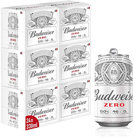Budweiser Zero 0% Alcohol Free Lager Beer Can, 24 x 330 ml