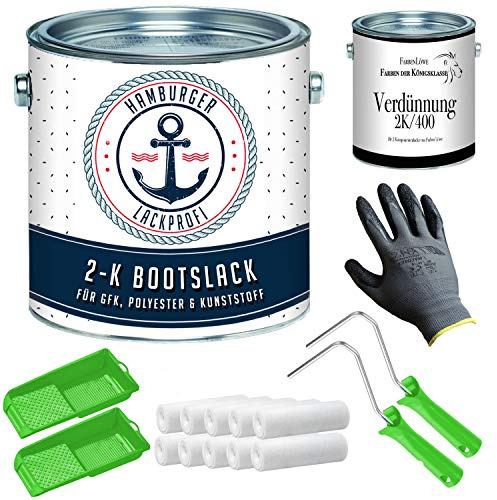 2K båtlack sidenmatt för trä och metall kiselgrå RAL 7032 grå för GFK/plast/polyester yachtlack båtfärg med kit (X300) och Förtunning (1 L) (1 L) Hamburger Lack-Profi