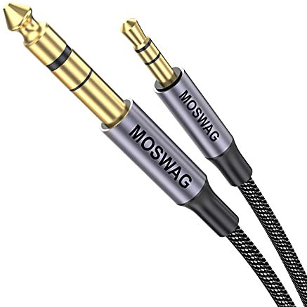 MOSWAG Câble Audio 3.5mm vers 6.35mm Stéréo Jack 1M, Câble Jack TRS Nylon Tressé 6.35 Mâle vers 3.5 Mâle pour DVD, Haut Parleurs, Table de Mixage, Cinéma Maison etc