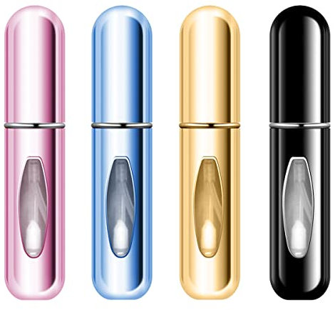 Leikedun 4 Stück 5ml Parfümzerstäuber Nachfüllbar Leer Reise Parfüm Zerstäuber, Mini Portable Sprühflasche mit Fenster für für Handtasche, Reisen, Ferien, Flugreisen (4pc 5ml)