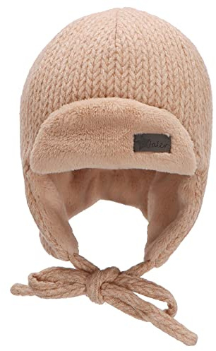 Sterntaler Baby Jungen Mütze Baby Fliegermütze Strickoptik Mütze - Mütze Baby - aus Viskose mit Ohrenklappen und Bindeband - beige, 47