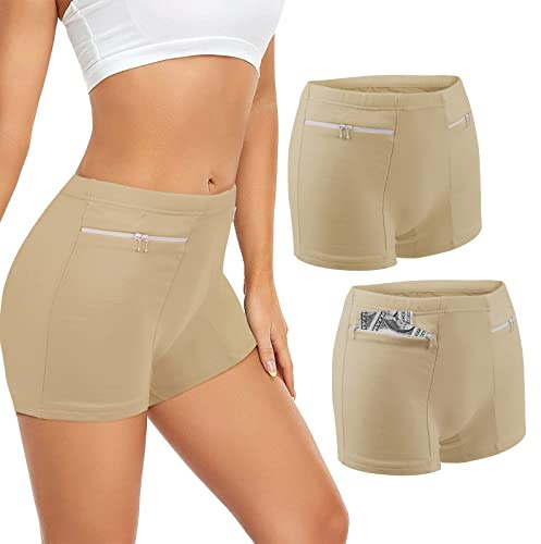 ANLINKSHINE Ropa interior para mujer con bolsillo secreto, paquete de 2 calzoncillos tipo bóxer de viaje anticarteristas (gris)