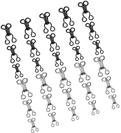 30 Set Bra Sewing Hooks and Eyes Closure,Bra Hook Eye Closure,Hooks and Eyes Closure Sets,Clothing Fasteners,Sewing DIY Craft Accessories for Bra,Skirt,Clothing Trousers(3 Sizes,Silver, Black)