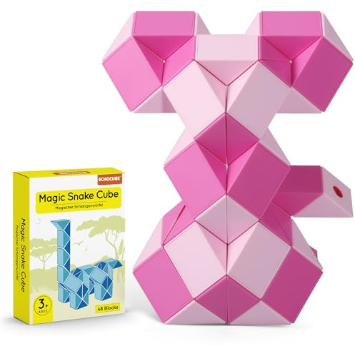 ECHOCUBE Serpent Magique, 48 Pièces Magique Cube de Serpent Casse-tête Cadeaux de Fête, Jouets Créatifs Magic Ruler Twist Puzzle Snake Cube pour Enfants/Adultes (Rose)