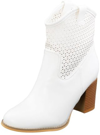 Toocool Sommerstiefel für Damen, Sommerschuhe mit Perforation, bequeme Absatzschuhe, Stiefeletten G633 [38, Weiß]