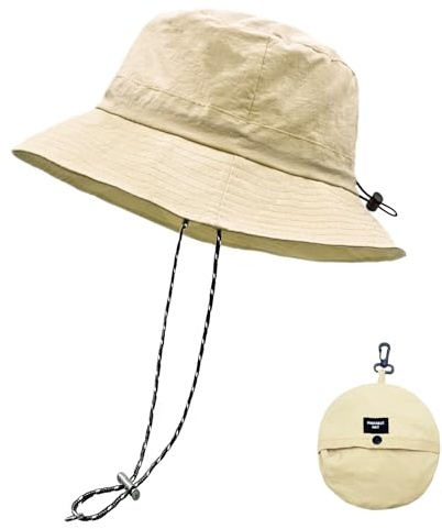 lifwimner Imperméable Pêche Chapeaux,Chapeau de Soleil pour Femme,Seau Pluie Chapeau Menton Lacets Séchage Rapide Packaging Boonie Safari Outdoor UV(Khaki)