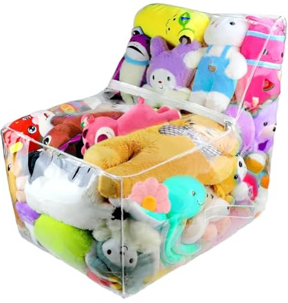 Fodera per poltrona a sacco con animali di peluche, trasparente, impermeabile, imbottita, in PVC, ideale per organizzare le bambole di peluche