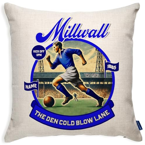 KRAFTYGIFTS Personalised Millwall Football Cushion Cover Nostalgia Vintage Pillow Retro Man Cave Shed Birthday Gift For Him NF55