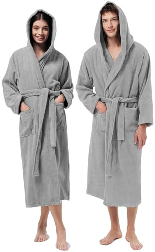 Jenny Sesal UNISEX frotté morgonrock, perfekt för hem, spa, bastu, gold. Mjuk och hög torkförmåga, Grå, S