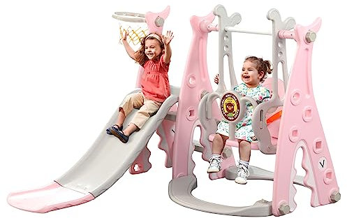 Arkyomi rutsche Indoor ab 1 2 3 4 5 Jahr,kinderrutsche mit schaukel Indoor Outdoor,Baby rutsche kinderzimmer,babyrutsche step2 gartenrutsche für kleinkin(Rosa 2)