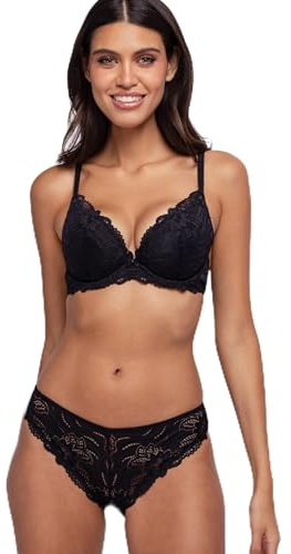 Dorina Angie Soutien-Gorge Push-Up Plunge – Dentelle Élégante, Coussinets Amovibles, Soutien Armature, Noir