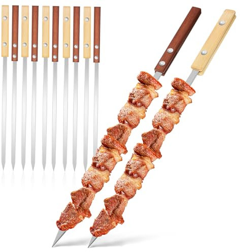 CIMAXIC 12 Pezzi Da Barbecue Torrefazione Carne Bastoni Spiedo Spiedini Piatti Griglia Barbecue Spiedini Lunghi Barbecue Spiedini in Metallo Acciaio Inossidabile