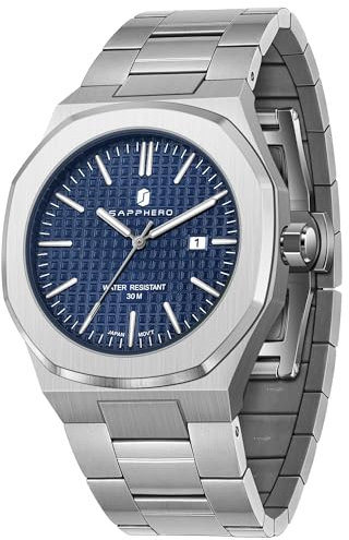 SAPPHERO Uhren Herren Edelstahl 50M Wasserdicht Armbanduhr Herren Klassisch Luxus Analog Quarz Herrenuhren mit Kalender Elegantes Geschenk für Männer