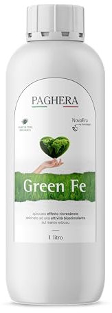 Paghera NovaEra Green Fe 1 litro concime liquido per prato con alghe brune e ferro per un effetto biostimolante, rinverdente ed anti-muschio, Agricoltura Biologica, Made in Italy by Symbiagro