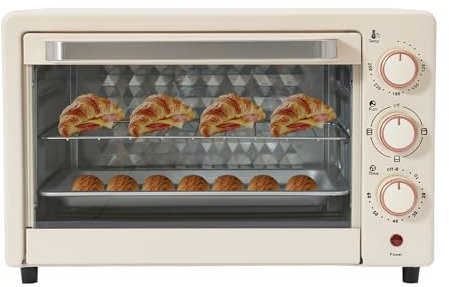 22 L Minibackofen, Klein mini Backofen mit Grillpfanne & Grillrost, 60 Min Timer, Pizza-Ofen, 1000 W, 120-250 °C, Elektrobackofen für Familien, Partys, Grillpartys, Snackbars, Desserts