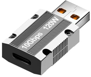 FROMCEO Adaptateur USB 3.1 vers type C en aluminium avec protections contre les surtensions, adaptateur de charge rapide avec une puissance de 120 W pour une utilisation sûre