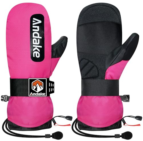 Andake Guantes de Esquí, Guantes de Invierno Cálidos e Impermeables a Prueba de Viento Mitones para Esquí Snowboard Viajes Senderismo y Deportes de Invierno al Aire Libre Rosa L