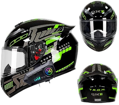 Integralhjälm Bluetooth, integralhjälm, ECE-certifierad med dubbelt visir mot repor, idealisk för män och kvinnor I, X-Large