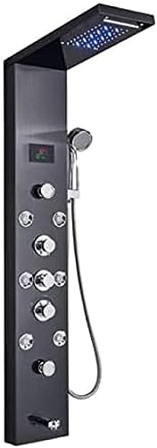 Colonna Doccia per Bagno Pannello Doccia a LED Rubinetti Doccia a Pioggia Schermo Digitale 6 modalità Miscelatore, Nero 8009, Noir 8009 Interessante
