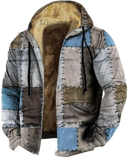 Sudadera térmica de invierno para hombre, con capucha de lana gruesa y cálida, chaqueta de retazos para hombre, chaqueta de patchwork a juego, chaqueta al aire libre con cremallera, abrigos con forro