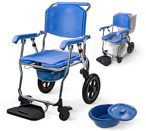 Mobiclinic®, Silla Ducha WC, Plegable, 3 en 1, Cubeta 6,5 L Extraíble, Reposabrazos y Reposapiés, Inodoro Portátil, Ruedas con Freno, Antideslizante, Ligera, Aluminio, Babor