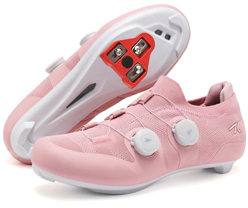 PENXZT Scarpe da Ciclismo Donna, Scarpe da Bici Strada Compatibile SPD SPD-SL Delta Blocco Pedale per Biciclette Traspirante All'aperto,Rosa,40 EU